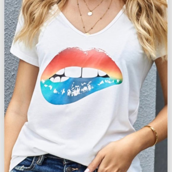 Boutique Tops - Punk Rock Rainbow Lips Graphic Tee